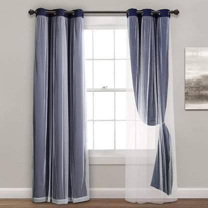 INtex CURTAINS HOUSE Sheer Voile Curtain Panel with Blackout Lining and Steel Grommets Light Filtering Room Darkening 1 Piece for Living Room or Bedroom (150W x 265L CM, Navy)