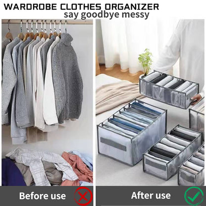 Wardrobe Clothes Organizer with Compartments, Foldable Storage Bins for Jeans, T-Shirts and More, Grey, 25 x 20 x 36 cm, 2 Packs