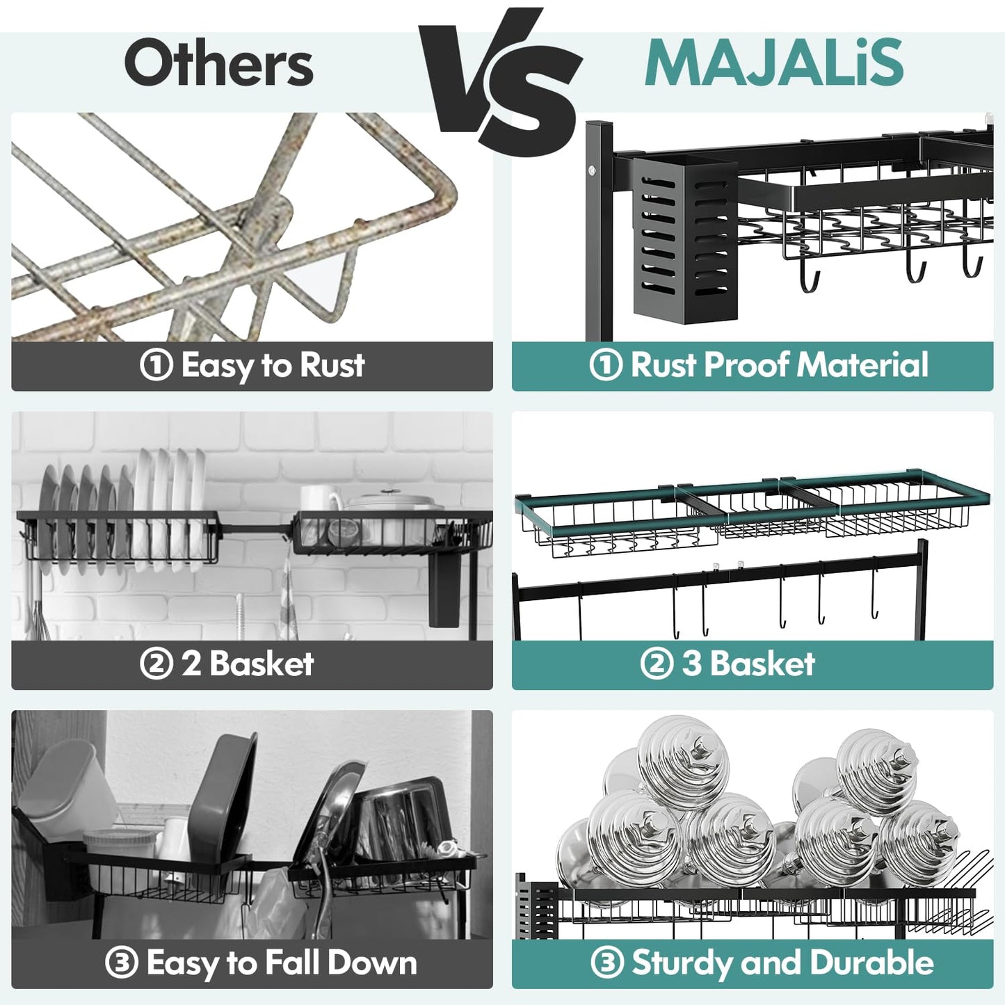 MAJALiS Dish Drying Rack in Sink, Small Dish Drainers for Kitchen Sinks, Expandable Over The Sink Dish Racks with Utensil Holder, Stainless Steel Plates Drying Rack, Black