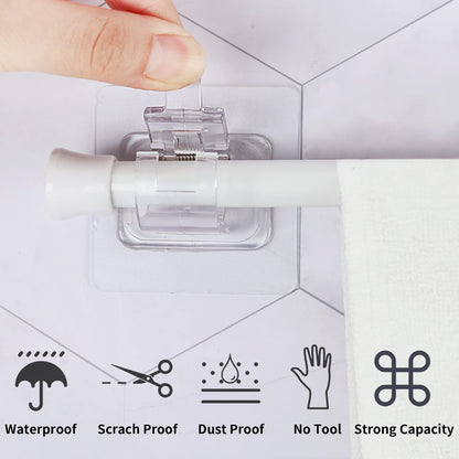 MaoLimoes Self-Adhesive Curtain Rod Bracket, 8 Pack No Drill Curtain Rod Brackets, 3M Nail Free Drapery Hook Holders, Curtain Pole Wall Brackets, Towel Rod Hooks for Bathroom Kitchen Home