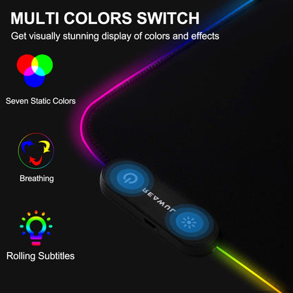 Reawul RGB Gaming Mouse Pad, 14 Modes LED Luminous Extra Large Mouse Pad, Non-Slip and Waterproof Surface for PC and Mac Gamers (800 x 300 x 4 mm)
