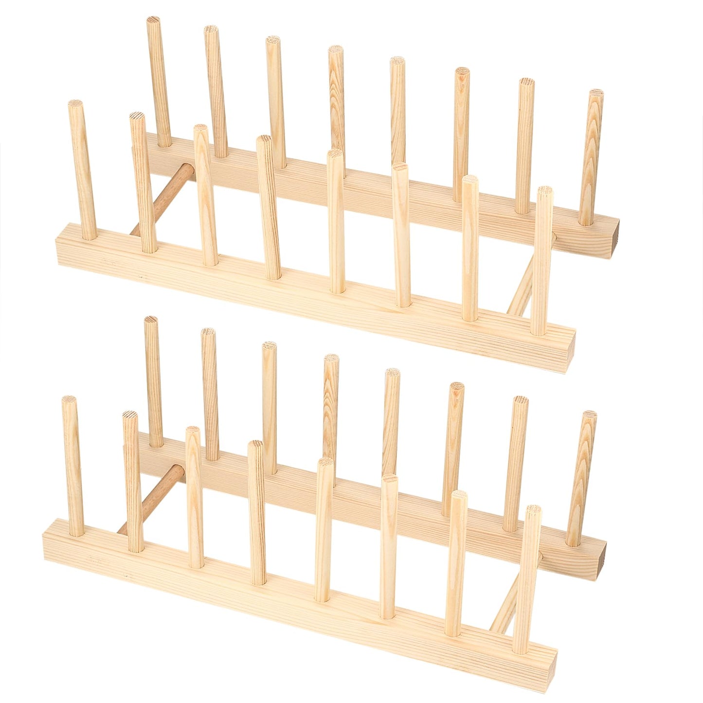 HAOCHEN 2 PCS Wooden Dish Drainer, Kitchen Wood Dish Plates Storage Tray Holder Rack, Dish Drying Drainer Rack, Wooden Storage Organizer for Plate, Cup, Pot Lid, Board, Tableware, Books, Wine Glass