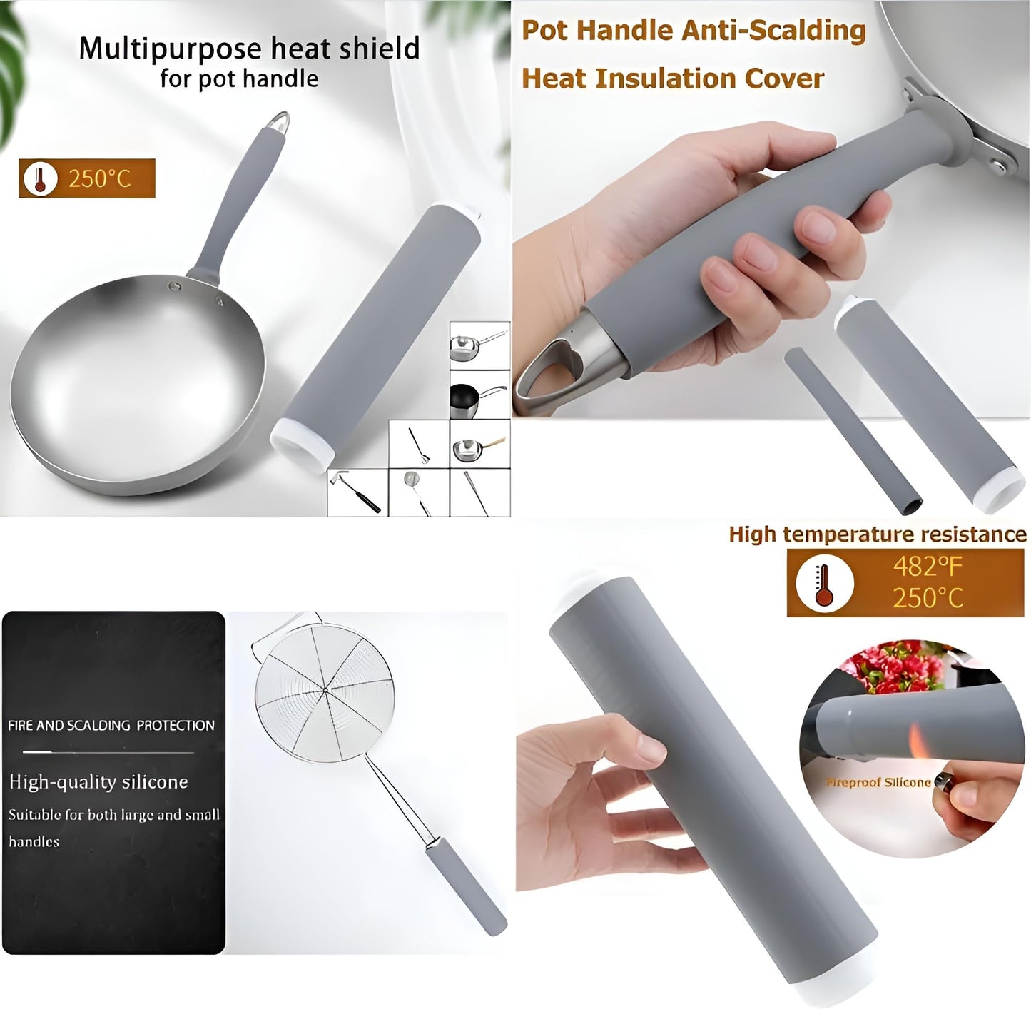 HaRvic Silicone Pot Handle Sleeve Heat Insulation Silicon Cover Pot Handle Cover Cast Iron Silicone Handle Cover Pan Handle Sleeve Silicone Pan Handle Grip Self-Shrink Handle Sleeve Any Handle & Grip