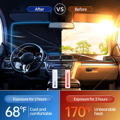 Jasvic car windshield sun shade umbrella - foldable car umbrella sunshade cover uv block car front window (heat insulation protection) for auto windshield covers trucks cars (large)