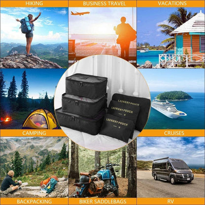 None Brand 6 pieces/set travel storage bag-with laundry bags & digital pouch for clothes luggage packing cube organiser suitcase (Black)