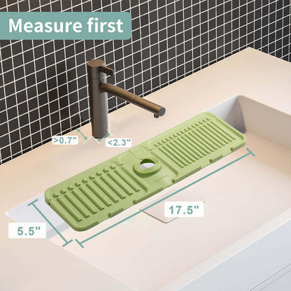 Silicone Faucet Mat Splash Guard, Upgraded Kitchen Sink Mat with Sloped Drain, 44.5x14cm Draining Catcher for Kitchen and Bathroom Countertops, Sink Organizer and Drying Mat