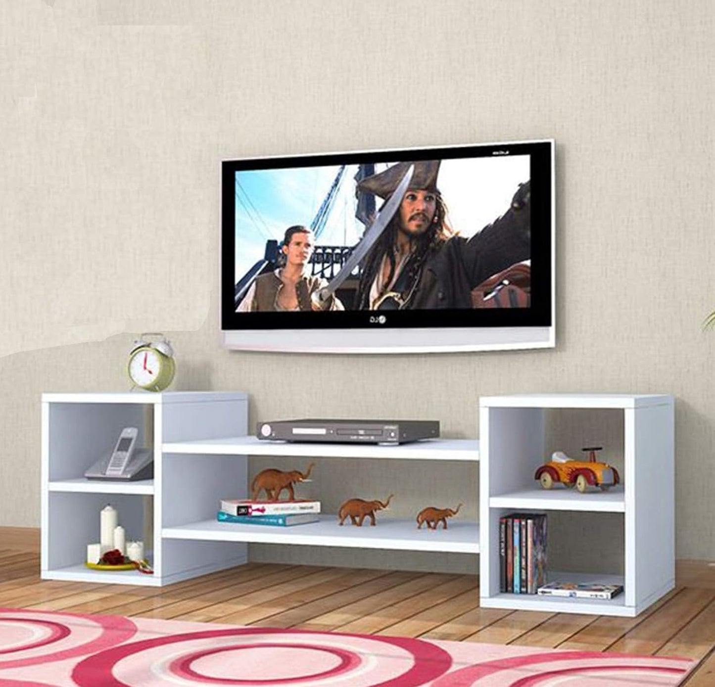 TV Stand Entertainment Center, Durable ManufacturedWood Media Console Table with a Pre-Polished Matte White Finish, Simple and stylish Design for Modern Living Rooms