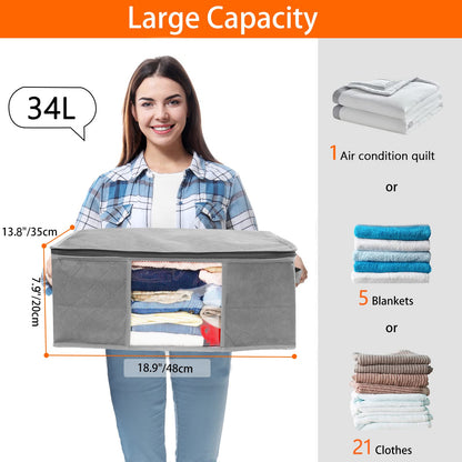 LSNDEE Clothes Storage Boxes Foldable, Fabric Storage Box, Under the Bed Storage Bags with Zips, Waterproof Thick Non-woven closet Organizers, Used For Duvet Clothing, 48 x 35 x 20 cm, 3 Pack (Grey)