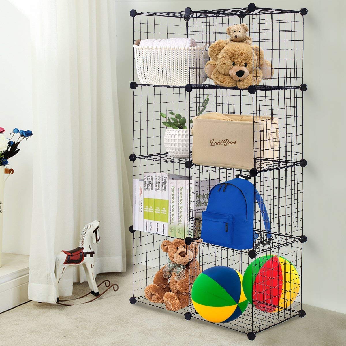 Wire Storage Cubes Modular Shelving Unit DIY Metal Grid Closet Organizer System, Bookcase, Cabinet (8 Cubes)