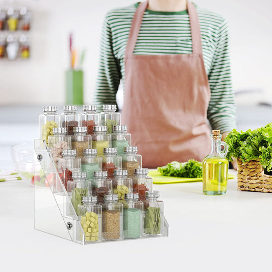 Acrylic Spice Rack, Clear 5-Tier Seasoning Shelf for Kitchen Countertop, Pantry, and Cabinet Organization, Step Display for Spice Jars, Bottles, and Condiments, Space-Saving Storage, Clear