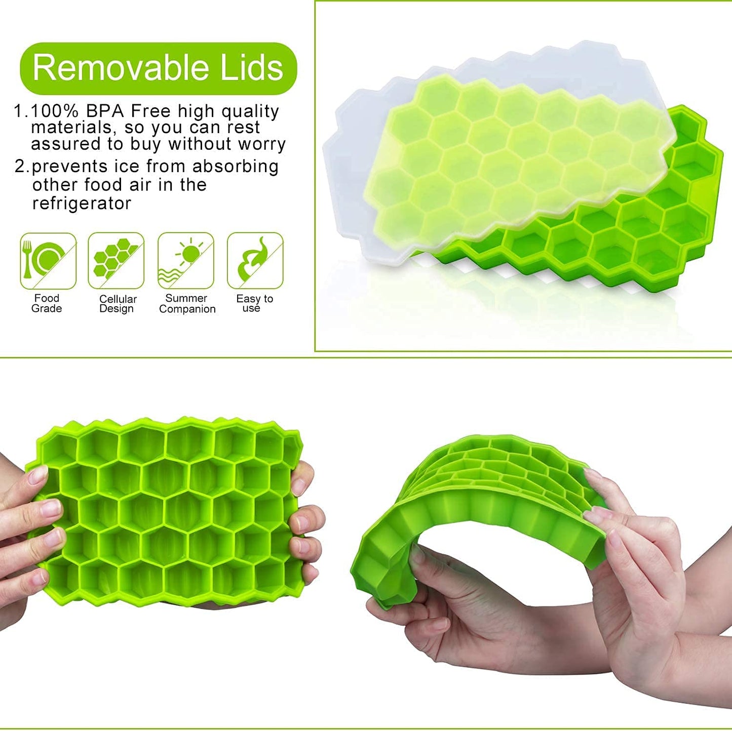 WIDERZONE Ice Cube Tray for Freezer Flexible Silicone Honeycomb Design 37 Cavity Ice Cube Tray Ice Cube Box for Home Ice Cubes Silicon Trays