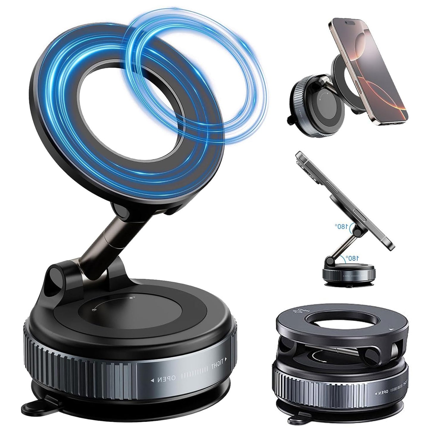 Domiunier 360 Rotating Adjustable Vacuum Magnetic Suction Cup Car Phone Holder, Hands-Free phone holder in car, Compatible with mag-safe car mount, ???? ???? ??????? for Gyms/Home Use/Smooth Surface