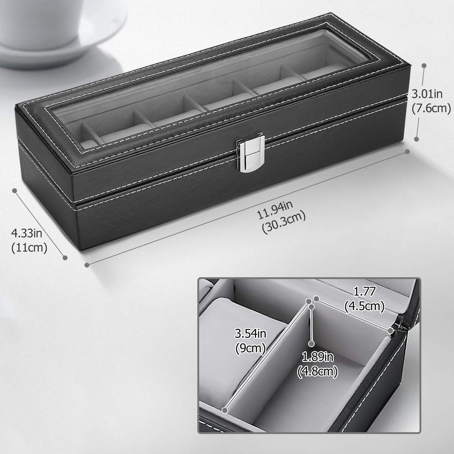 ProCase Watch Box Storage Box with 6 Grids, 6 Slots Watch Box Watch Display Box Organiser Watch Box for Men Black