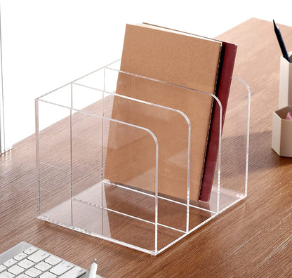 3-Section Clear Acrylic Magazine Holder and Desk File Organizer, Vertical Office Organization and Storage Accessory for Files and Documents, Single Pack Transparent Sorter