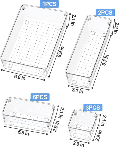 Kienlix Desk Drawer Organizer Trays Various Size Bathroom Organizer Storage Tray for Makeup, Jewelries, Utensils, Bedroom Dresser, Office and Kitchen (12 pc)