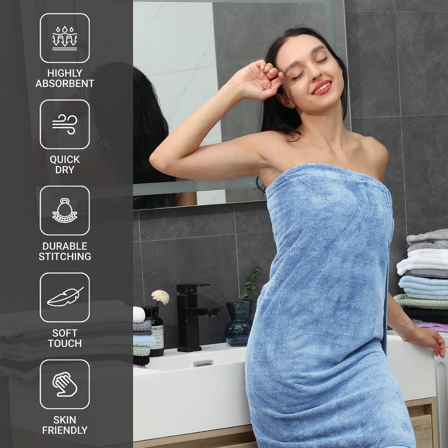 INtex HOME Bath Towel, Highly Absorbent & Soft 100% Cotton, Quick-Drying Hotel Quality Sheet, 1 Piece, 140W x 70L CM, Blue, For Adults Bathroom, Shower, Spa and Daily Use