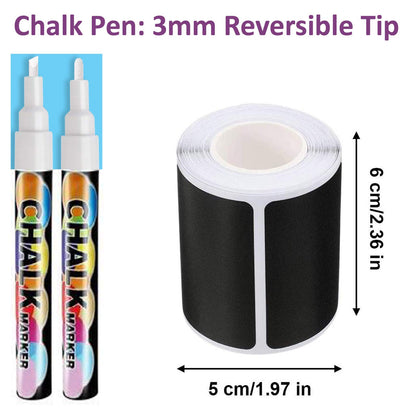 Premify 180 Chalkboard Labels & White Marker, Pantry and Storage Stickers for Jars, Kitchen Labels for Jars, Mason, Spice, Glass, Cups, Containers, Canisters, Bathroom, Laundry Room, Office Organizer