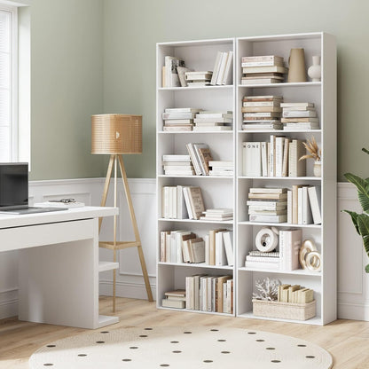 2-Tier Cube Bookcase, Small Storage and Book Organizer, Compact Two-Cube Shelf in White Finish, Perfect for Desktop or Floor Use in any Room or Office Setting