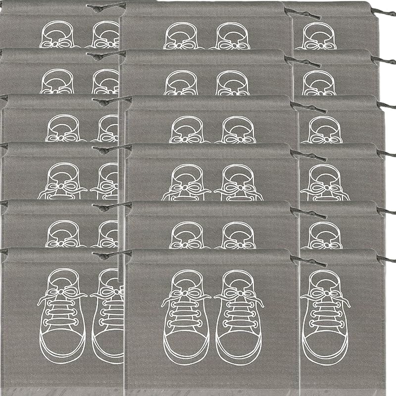 Large Shoe Storage Bags, Dustproof Drawstring Shoe Bags with Transparent Window, Waterproof Travel Organizer, Portable Shoe Pouches - Grey - 18 pieces