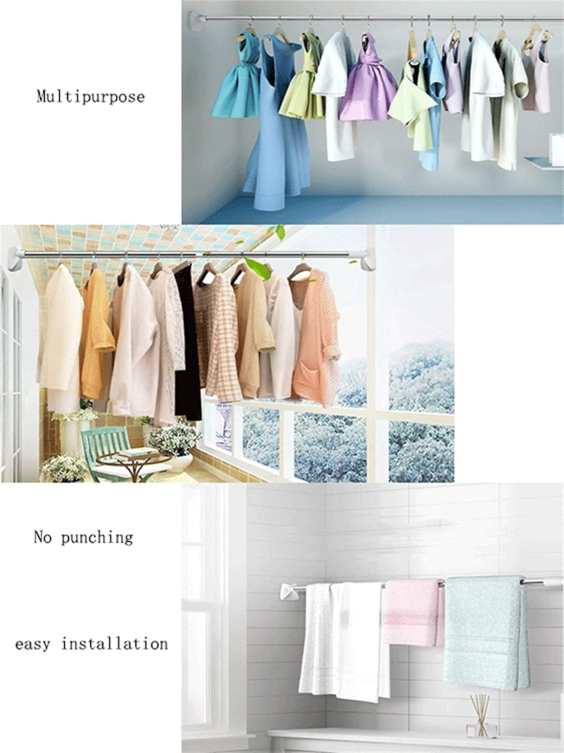 KG Shower Curtain Rail, Curtain Rod Short Extendable Stainless Steel Tension Rod with No Drilling, Modern Telescopic Shower Curtain Pole for Shower for Window Bathroom Wardrobe Doorway (70-120CM)