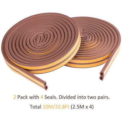 Weather Seal Strip, Door and Window Seal Strip Anti-Collision & Drip Self Adhesive, Soundproof Weatherproof, Gap Seal Seal Strip, 2 Seals Total 10 (Brown)