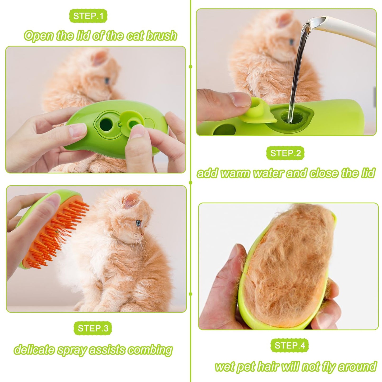 NHYDZSZ Steamy Cat Brush, 3-in-1 Steam Brush for Cats, Steamy Cat Hair Brush, Cat Steamy Brush, Self-Cleaning Steam Cat Brush, Cat Grooming Brush, Pet Hair Removal Comb for Cat and Dog