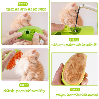 NHYDZSZ Steamy Cat Brush, 3-in-1 Steam Brush for Cats, Steamy Cat Hair Brush, Cat Steamy Brush, Self-Cleaning Steam Cat Brush, Cat Grooming Brush, Pet Hair Removal Comb for Cat and Dog