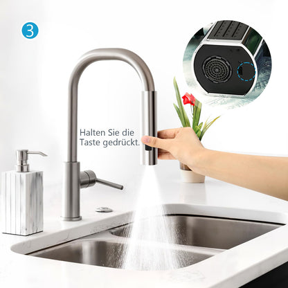 Waterfall Kitchen Faucet - 3-in-1 360° Rotation, 3-Function Spray Nozzle, Water Saving Tap for Sink (Silver)