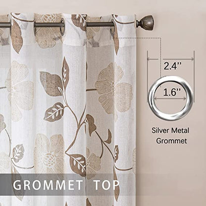 Natural Linen Floral Curtain - Steel grommets