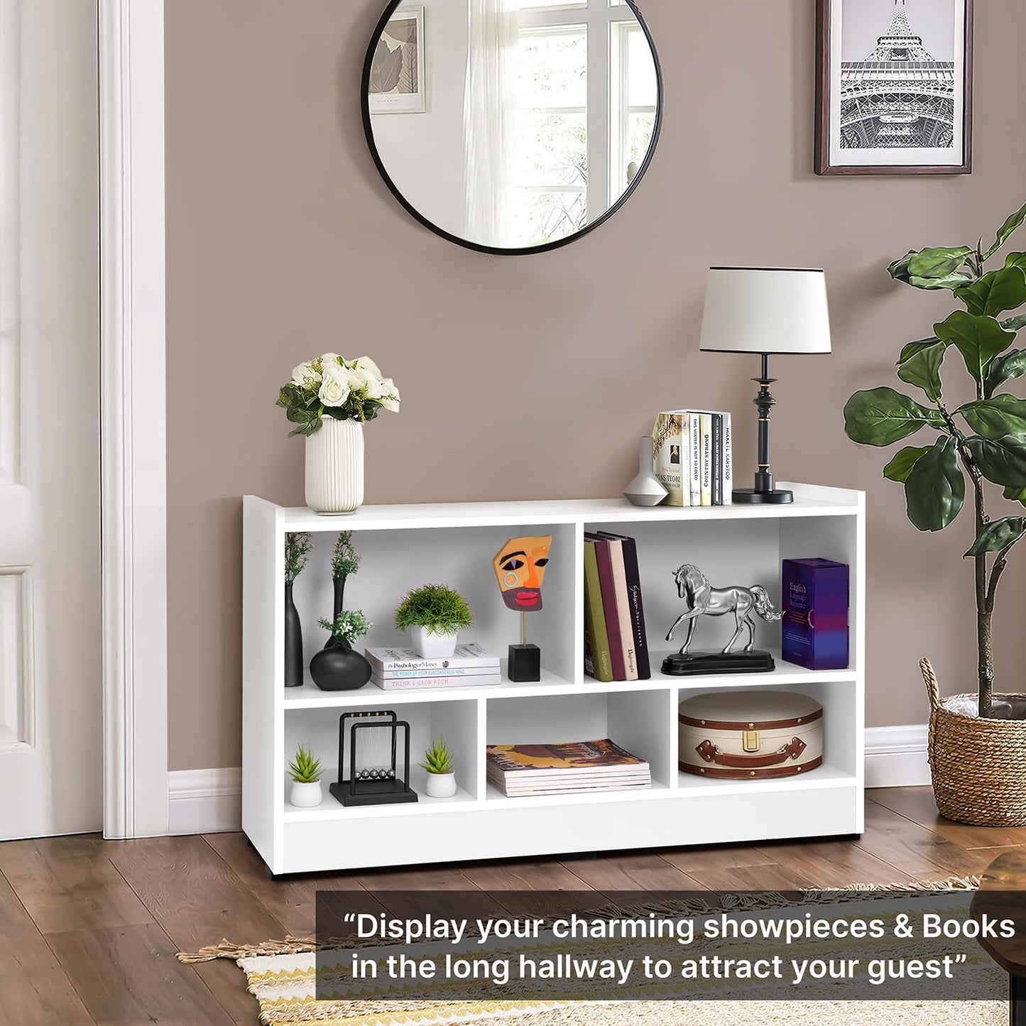 5-Compartment Engineered Wood Book Shelf, a DIY Slim Open Display Rack for Home Library or Office, L110 x H62.5 cm, in a versatile White finish