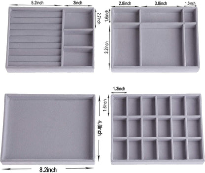 Jewelry Organizer Set of 4 Trays Organizer for Rings, Tools and Cosmetics
