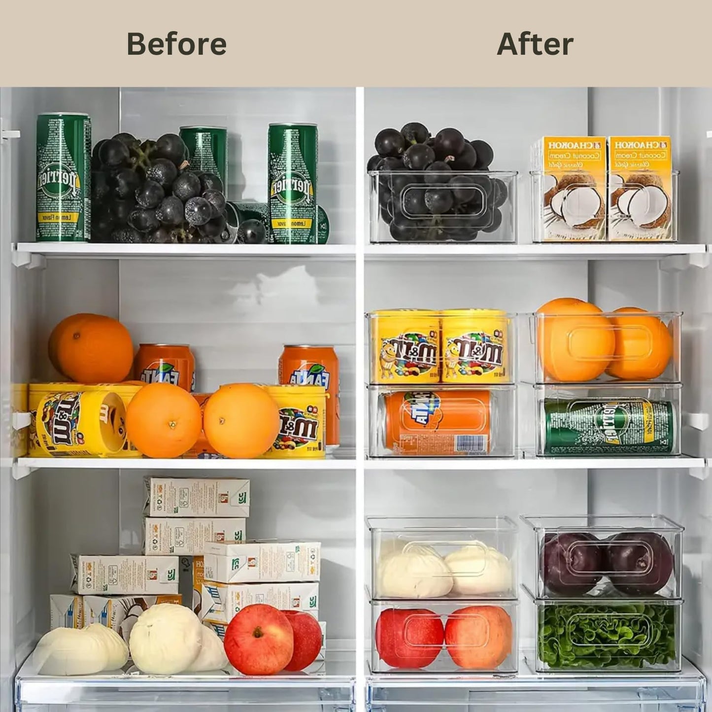 HouseWarming 4pack Stackable Multipurpose Acrylic Storage Box with Lid, Fridge Organiser for Kitchen, Pantry, Countertops, 26 cm