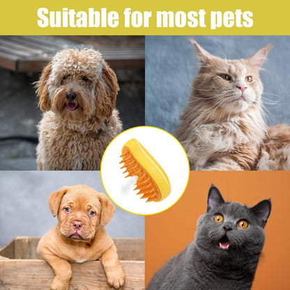 LEERMEIZI Steam Brush for Cats and Dogs, 3-in-1 Steam Brush for Cats, Cat Brush with Steam, Steam Brush for Dogs, Pet Grooming (Yellow)