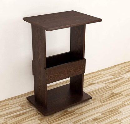 Wooden Bedside Sofa Side end Table with Bookshelf Magazine Rack (Brown)
