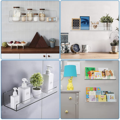 3-Piece Clear Acrylic Floating Wall Shelves Set, 38 x 10.9 x 5.8 cm, Mountable Display Shelf for Bathroom, Kitchen, Toy Storage, Book Organizer, and Living Room