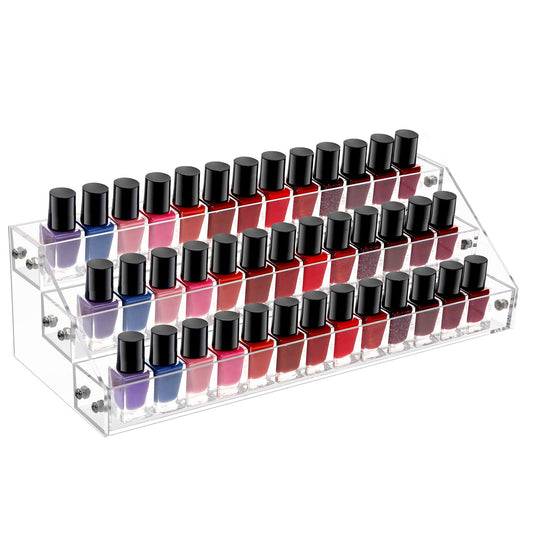 3 Tier Acrylic Nail Polish and Sunglass Organizer, Holds 39 Bottles, Clear Countertop Display Rack for Essential Oils, Jewelry, and Eyeglasses, Multi-Purpose Tabletop Stand