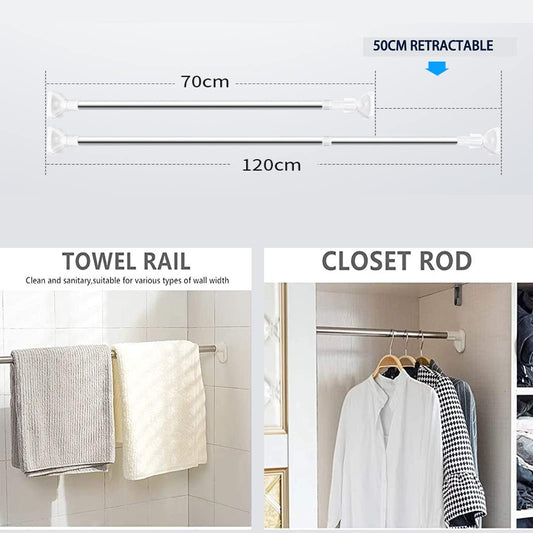 KG Shower Curtain Rail, Curtain Rod Short Extendable Stainless Steel Tension Rod with No Drilling, Modern Telescopic Shower Curtain Pole for Shower for Window Bathroom Wardrobe Doorway (70-120CM)