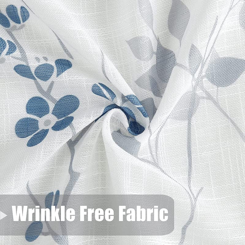 INtex CURTAINS HOUSE Rich Natural Linen curtains - Printed floral curtains- Semi-transparent - Road Pocket grommets for living room, bedroom, kitchens, 1 piece 150 * 210 Navy Blue/Blue