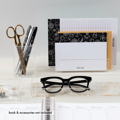 Nesting Acrylic Desk Organizer Set (4 Pieces) with Metallic Gold Accents, Includes Pen Cup, Letter Sorter, and Accessory Trays, Elegant and Modern Organizer for Desk or Vanity