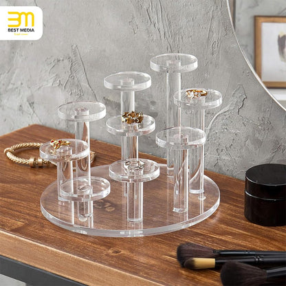 9-Tier Acrylic Ring Organizer, Clear Jewelry Display Riser Stand, Multi-Level Dresser Top Holder for Rings, Earrings and Small Accessories, Perfect for Home, Retail and Boutique Use, Clear