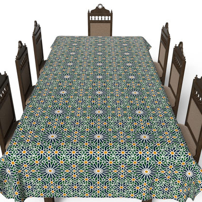 Islamic Adden Waterproof Tablecloth, a Multicolor 140x300 cm Rectangular Table Cover of Spillproof Polyester with a Garden Pattern, a Beautiful Protector for Large Dining Tables