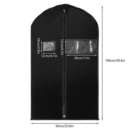 5-Pack Breathable Non-Woven Garment Bags with Clear Window and Label Slot, 100x60 cm Suit Covers for Men and Women, Dustproof Clothes Storage for Closet and Travel, Black