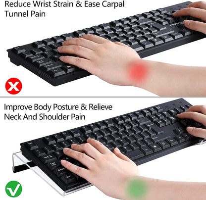 Acrylic Computer Keyboard Stand, Clear Keyboard Riser Tray with Rubber Strip, Supports Comfortable Typing Position for Home Office Desk and Workstations, Ergonomic Acrylic Holder, Clear