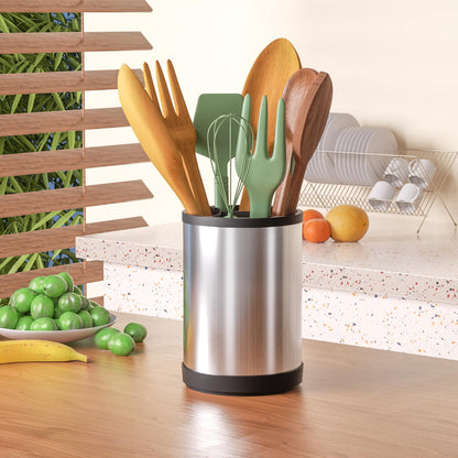 kitchen utensil rack oversized shovel spoon storage rack kitchen countertop cutlery cooking storage rack stainless steel 360 degree rotating weighted base rack suitable for countertop silver