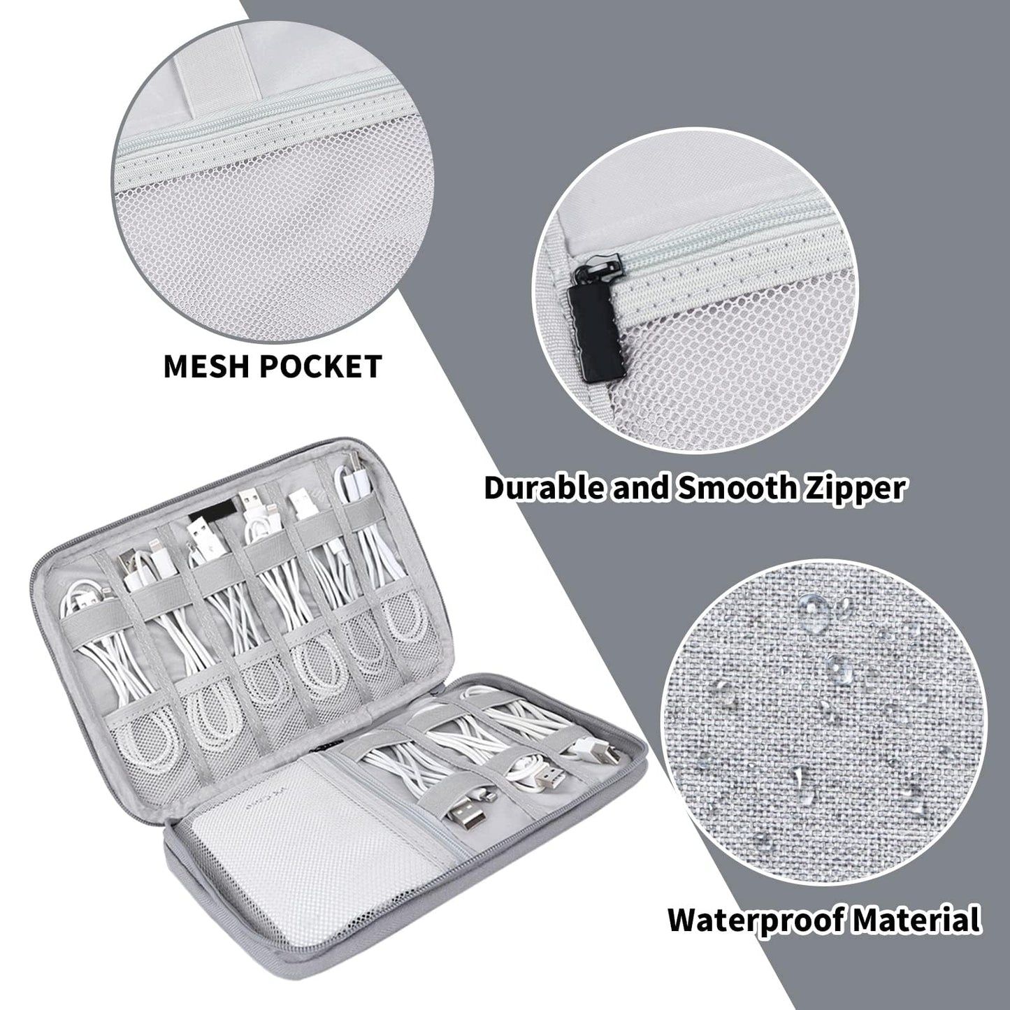 Gelasgo Cable Organizer Bag,Large Capacity Electronics Accessories Travel Storage Pouch for USB, SD Card, Headset Wire, Game Cards, PC Charger, Headset Wire,Adapter, External Hard Drive