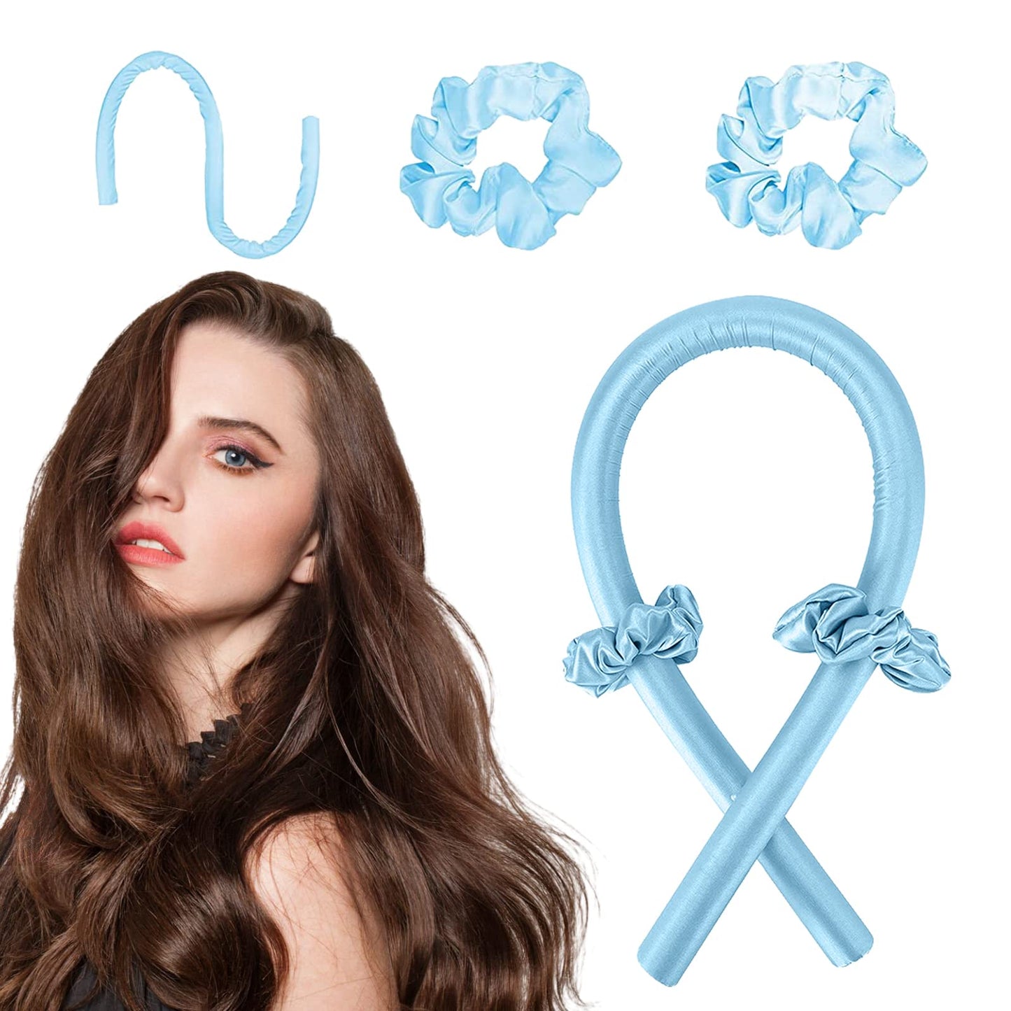 Esteopt Heatless Curls Ribbon, Silk Hair Curler Ribbon, No Heat Silk Curling Ribbon Set, Non-Slip Heatless Curler with Hairpin (Blue)