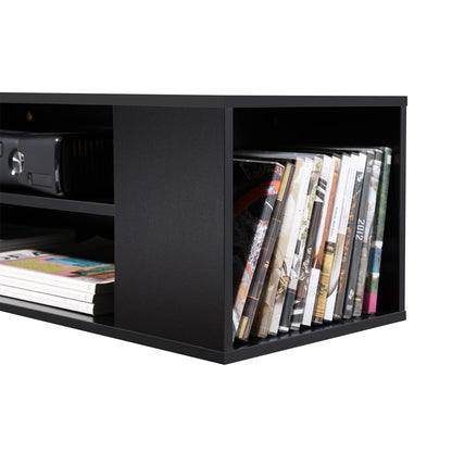 Floating TV Unit Cabinet in Black, WalLMounted TV Shelf with 4 Storages for Living Room, Entertainment Center with Open and Closed Compartments, Modern Design