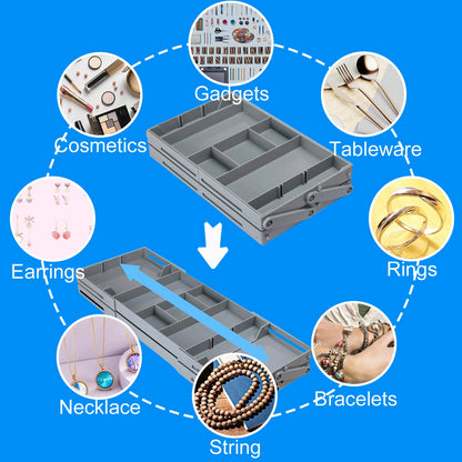 2 Tier Drawer Organiser,Smart Drawer Organizer Multi Level,Folding Shallow Drawer Organizers,Adjustable Expandable Drawer Organizer Trays For Office Gadgets,Makeup,Vanity, Jewelry,Cutlery(Single Row)