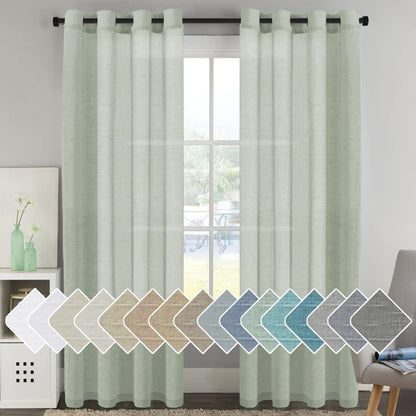 INtex Curtains Semi-Transparent Natural Linen Curtains with Elegant Sheer Fabric and Steel Grommets - 1 Piece 200W x 230L CM Dark gery