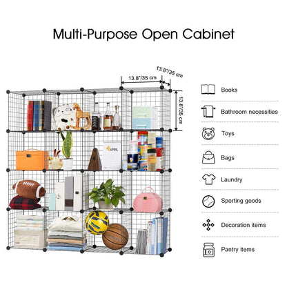 Wire Storage Cubes Modular Shelving Unit DIY Metal Grid Closet Organizer System, Bookcase, Cabinet (16 Cubes)